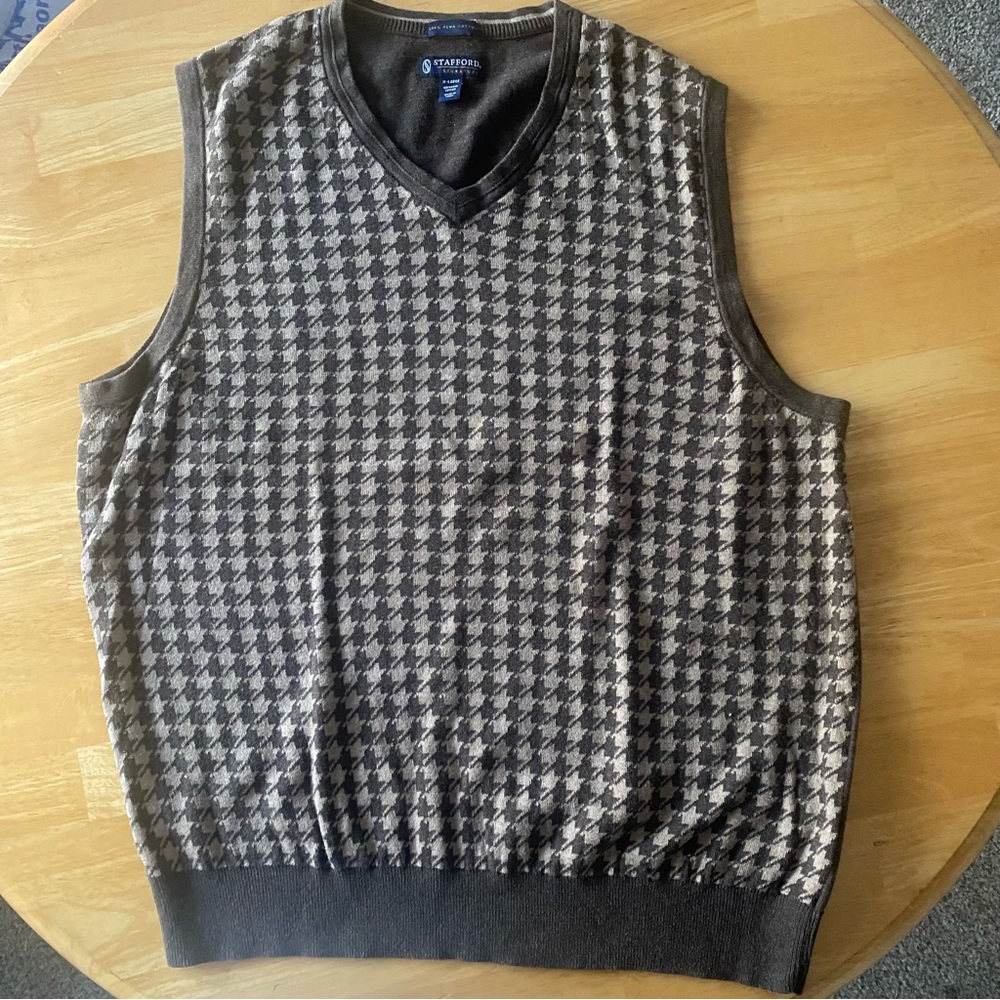 Stafford Signature Brown Houndstooth 100% Pima Cotton Men’s XL Sweater Vest